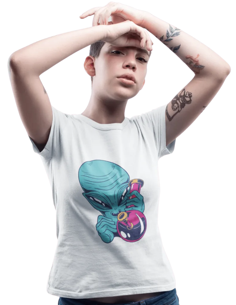 Playera Playera Blanca para Mujer de Bong con Alien