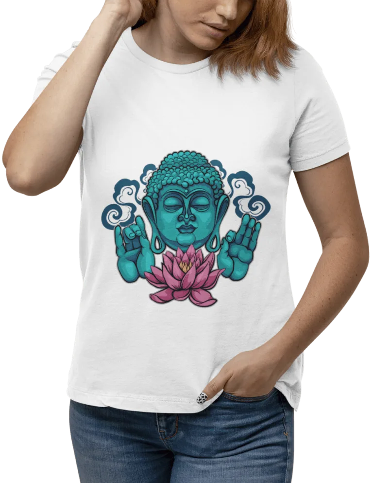 Playera Playera Blanca para Mujer de Buda con Flor de Loto