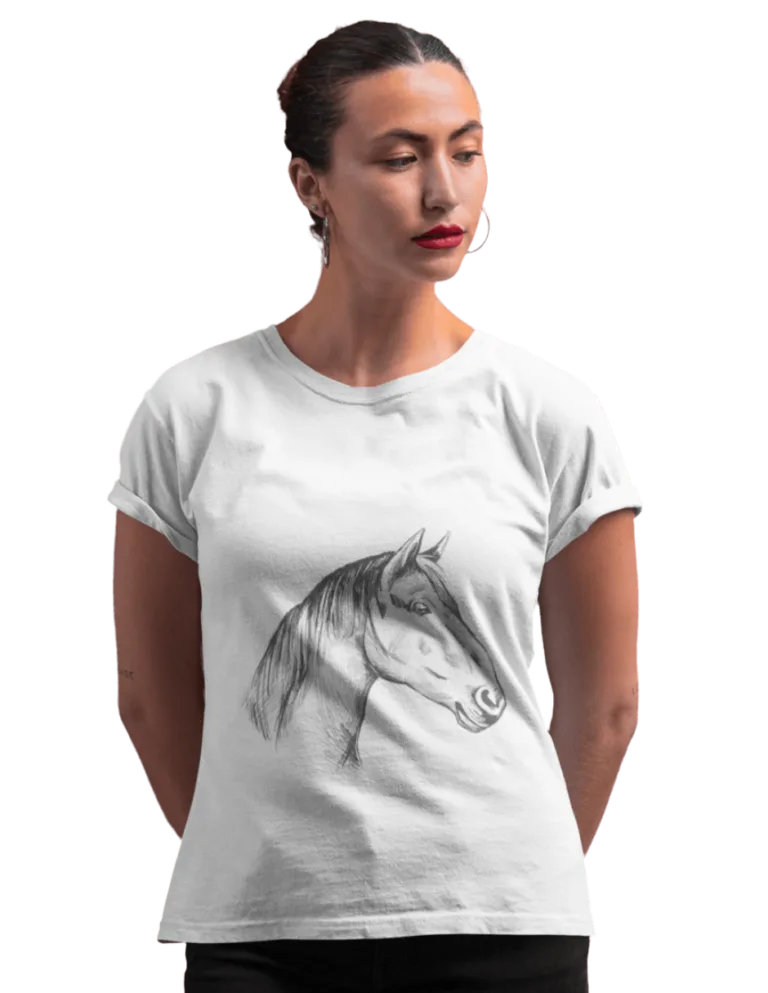 Playera Playera Blanca para Mujer de Caballo Dibujado