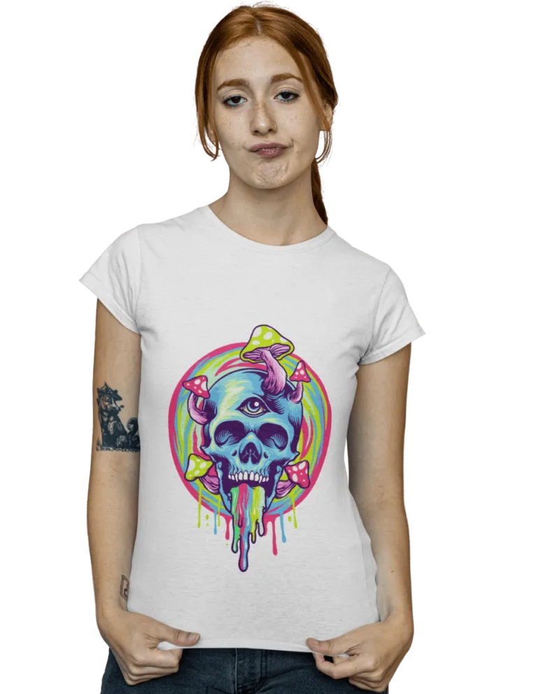 Playera Playera Blanca para Mujer de Calavera con Hongos Alucinante