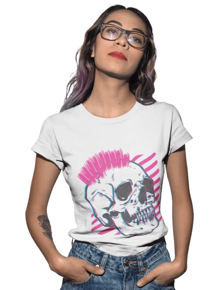 Playera Playera Blanca para Mujer de Calavera Punk