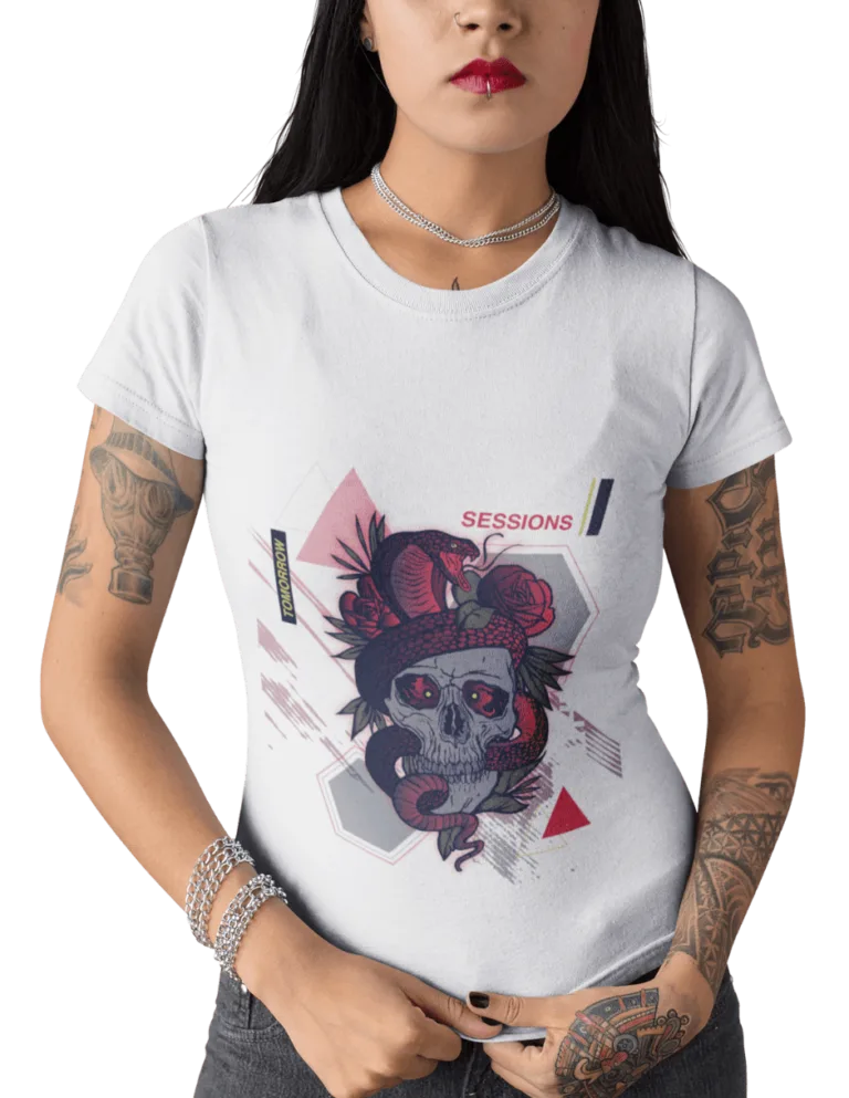 Playera Playera Blanca para Mujer de Calavera Rockera
