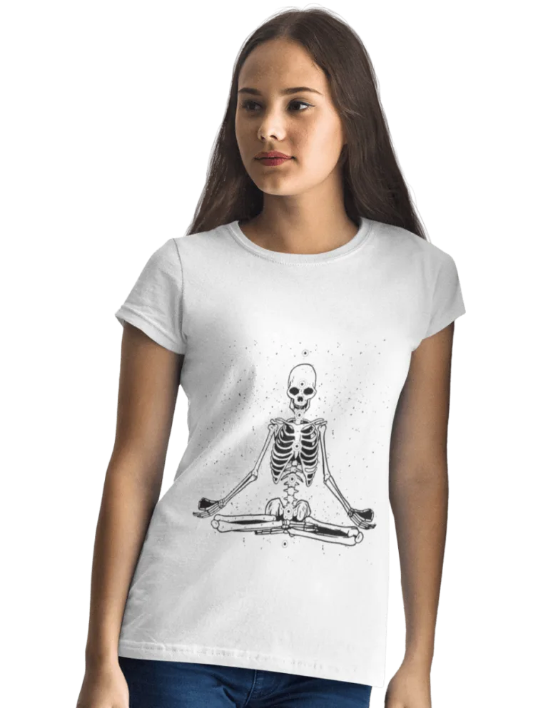 Playera Playera Blanca para Mujer de Calavera Yoga