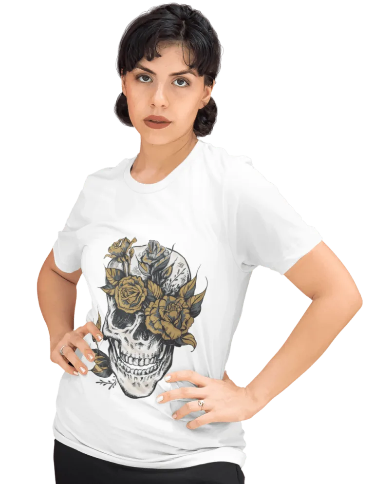 Playera Playera Blanca para Mujer de Craneo con Rosas