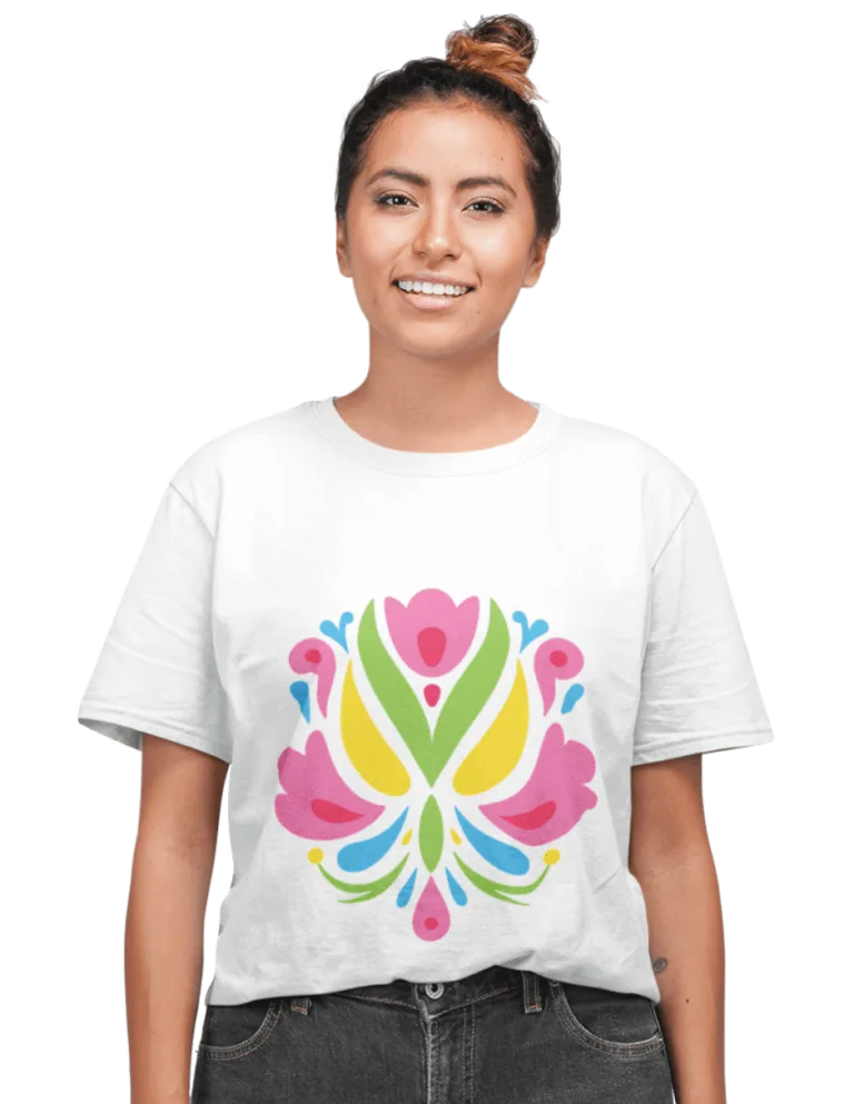 Playera Playera Blanca para Mujer de Diseno Otomi Rosa