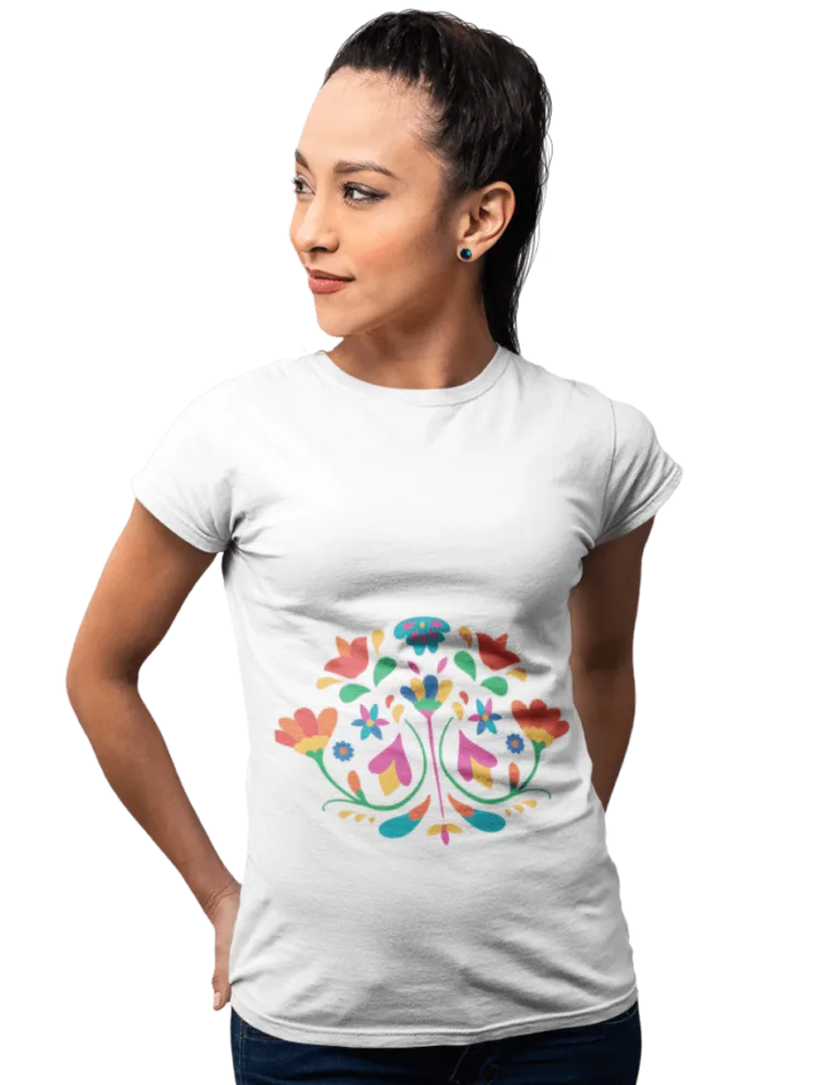 Playera Playera Blanca para Mujer de Flores de Otomi