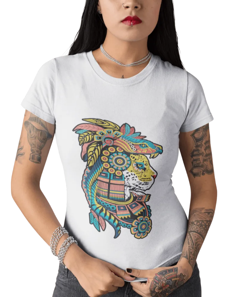 Playera Playera Blanca para Mujer de Guerrero Jaguar Azteca