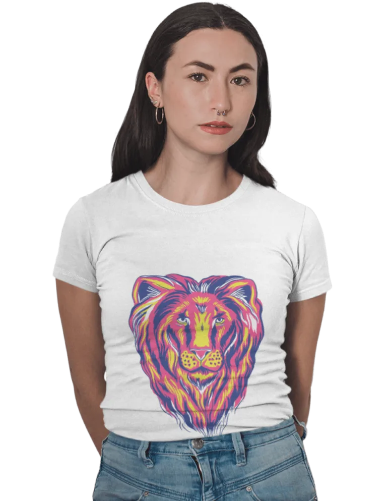 Playera Playera Blanca para Mujer de Leon Colorido