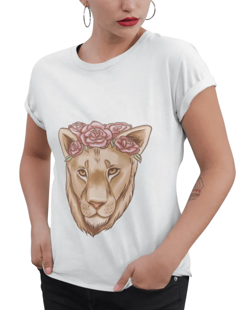 Playera Playera Blanca para Mujer de Leona con Rosas