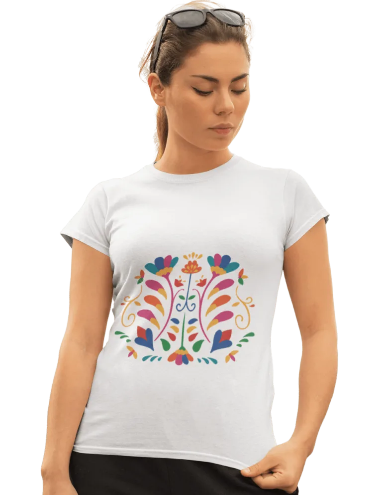 Playera Playera Blanca para Mujer de Otomi con Flores