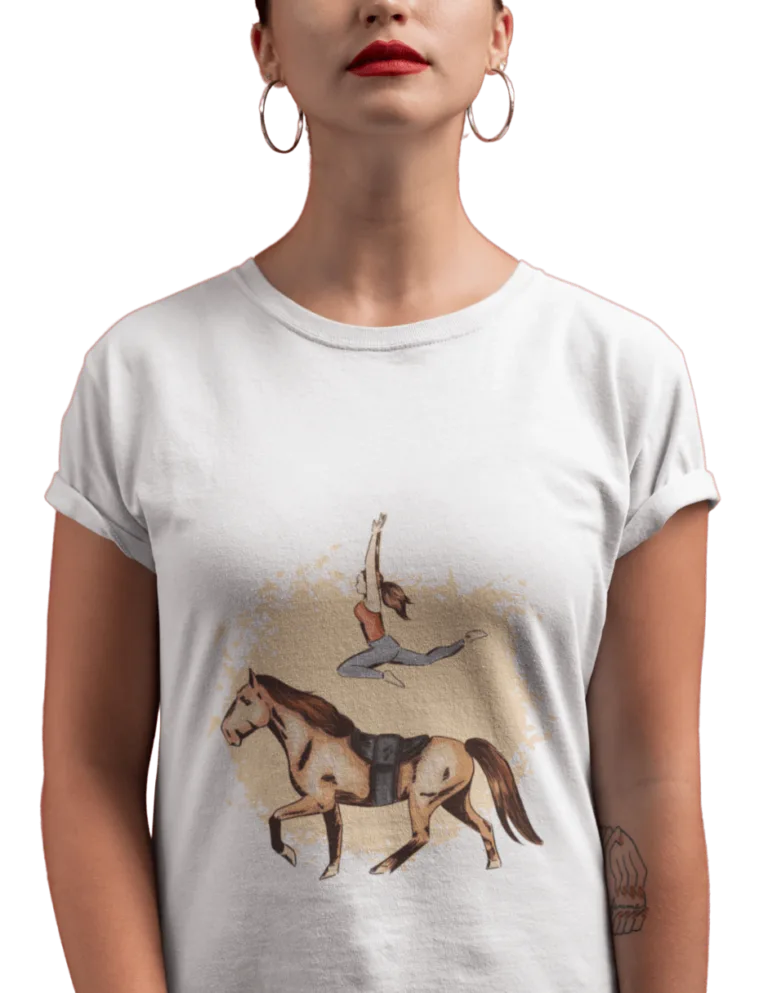 Playera Playera Blanca para Mujer de Truco de Caballos