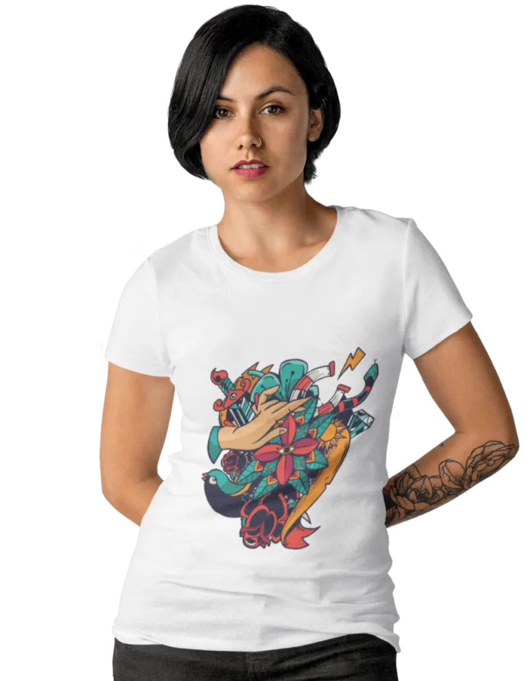 Playera Playera Blanca para Mujer Tatuaje Colorido